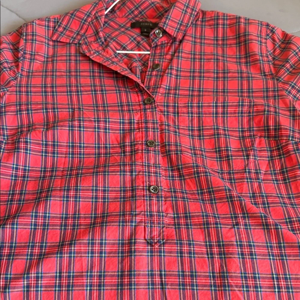J. Crew Red and Navy Plaid Button-Down Shirt - Picture 4 of 4